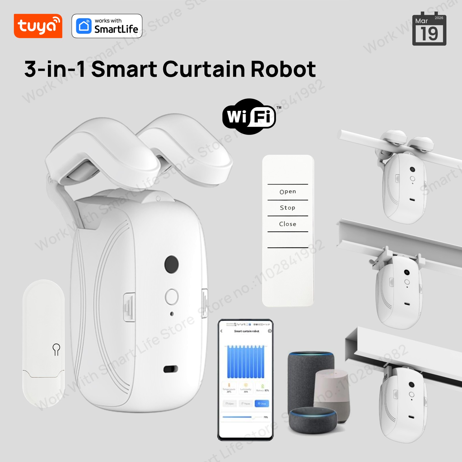 Smart Home Registration - 1/2個入り Tuya スマートWiFiカーテンロボット (1個はハブ付き) ローマンロッドトラック用 -