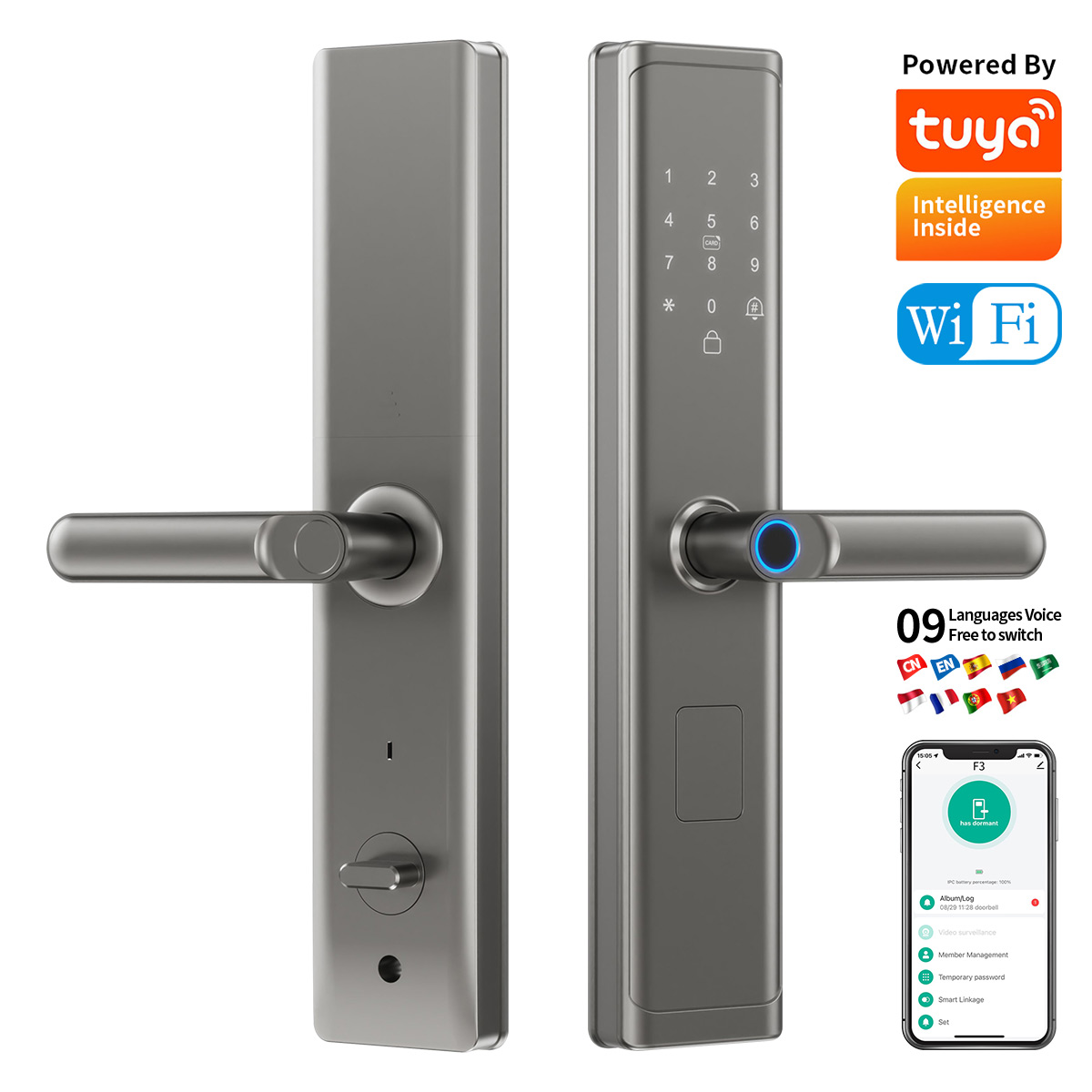 Smart Door Lock - Tuya Wifi TTlock アプリ指紋スマートデジタルロックパスワードドアロックキーレス電子ロックアパートホームルーム用