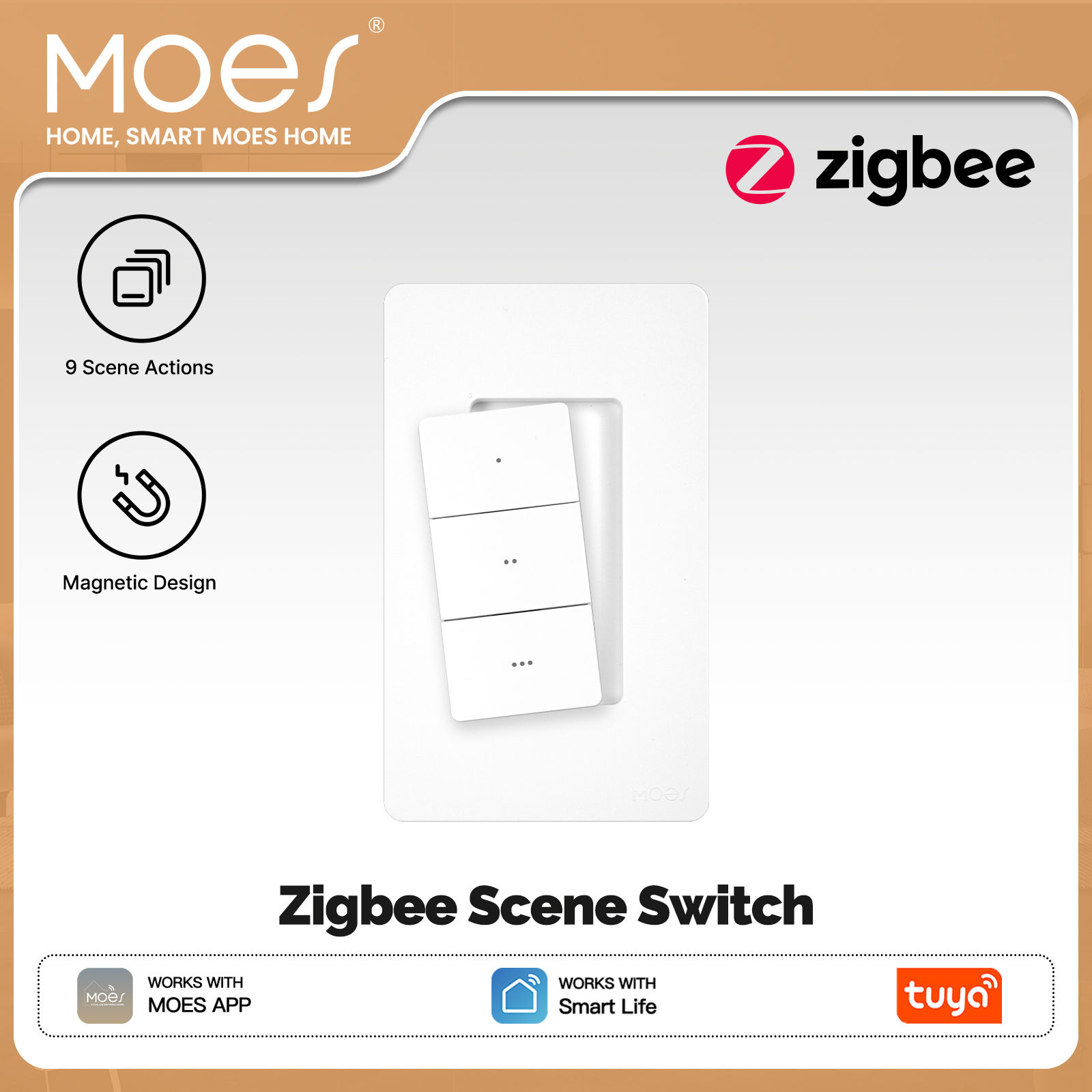 Smart Home Moes - MOES Tuya Zigbee スマートワイヤレスシーンスイッチ 3 ギャング