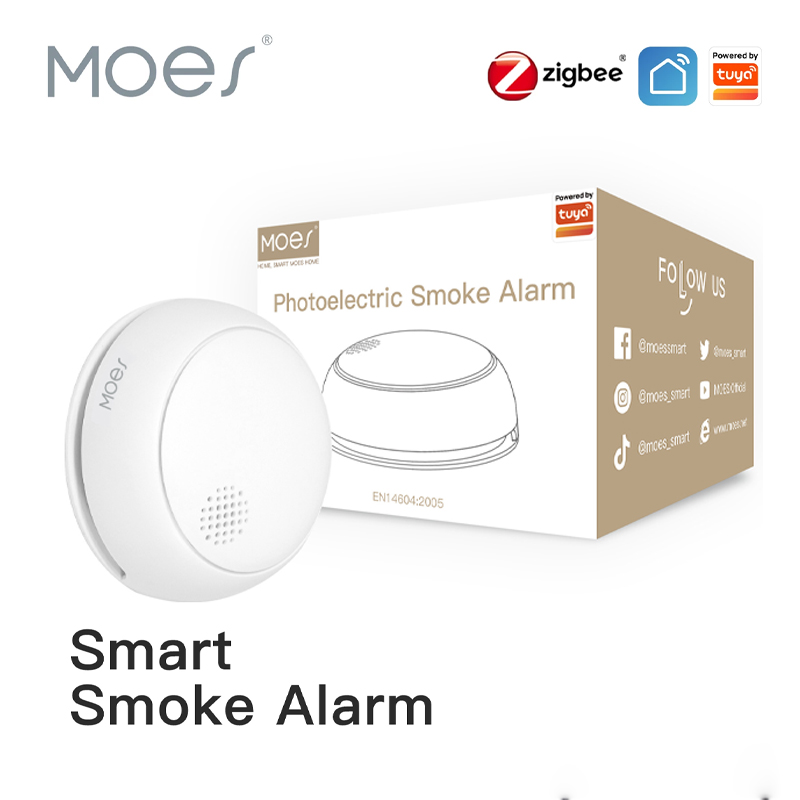Smart Home Moes - MOES ZigBee スマートワイヤレス煙探知機火災 85dB サウンドアラームサイレンセンサースマート安全保護ホームキッチン火災アプリアラート