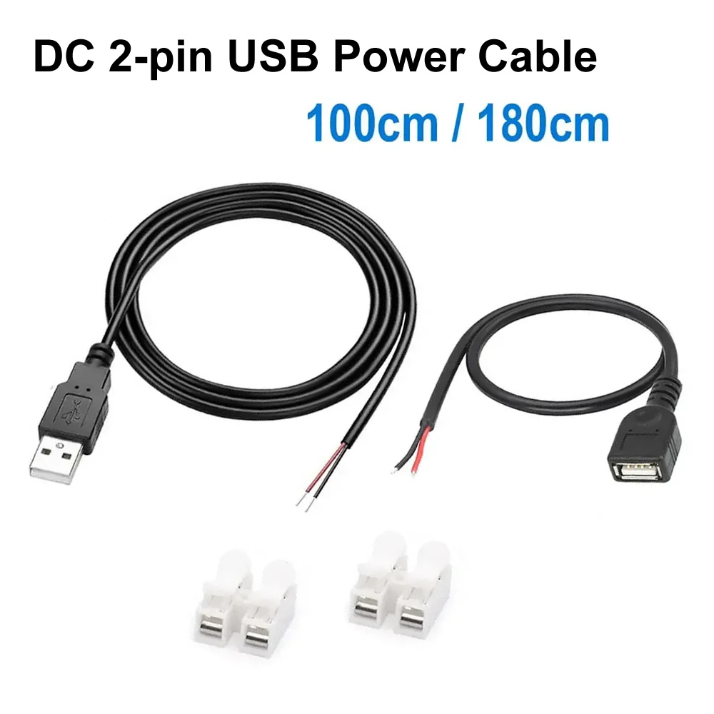 Smart Power Strip - DC 2ピン USB電源ケーブル USBオス-メス - 2ピン裸線充電コードコネクタ