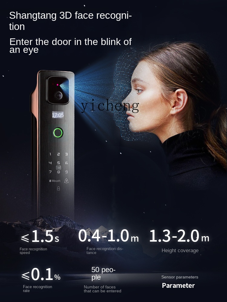 Smart Door Lock - cc293d 顔認識スマートロックパスワードロック盗難防止家庭用指紋ドアロック