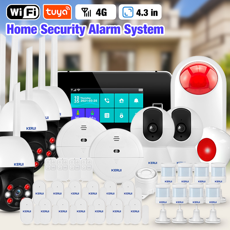 Home Automation Kit - KERUI 4.3インチタッチスクリーンホームアラームシステム ワイヤレス4G防犯アラーム WiFi GSM Tuyaスマートライフセキュリティアラームキット