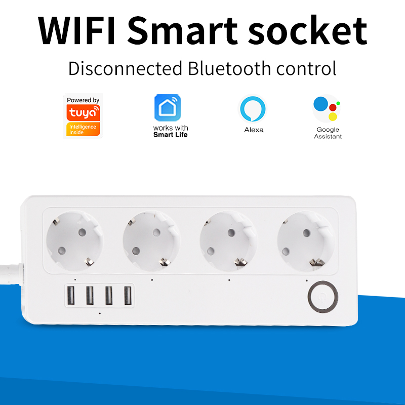 Smart Power Strip - Sixwgh-スマート延長コード,wifi,EUプラグ,電源コンセント,4 USB充電ポート,Google Home