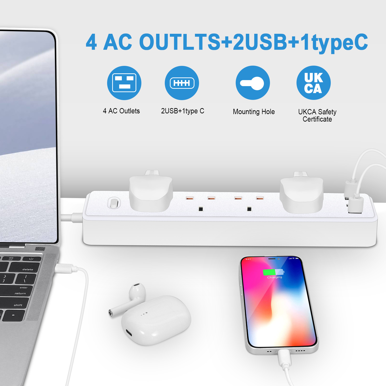 電源タップコンセント英国 MY SG 3USB TypeC  - Smart Power Strip のレビューと価格