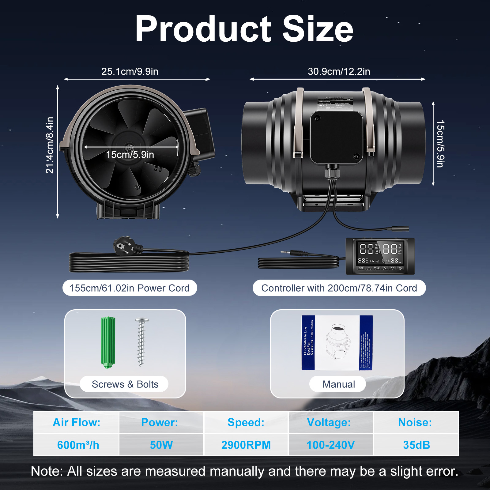 150mm インラインダクトファン 温度/湿度コントローラー - Smart Bathroom Fan のレビューと価格
